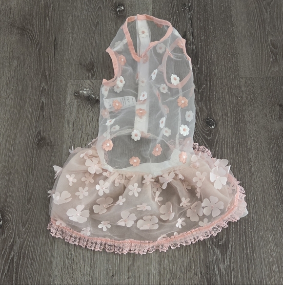 Pet Wedding Tulle Dress, Detachable Floral Dog Gown Large - Picture 6 of 8